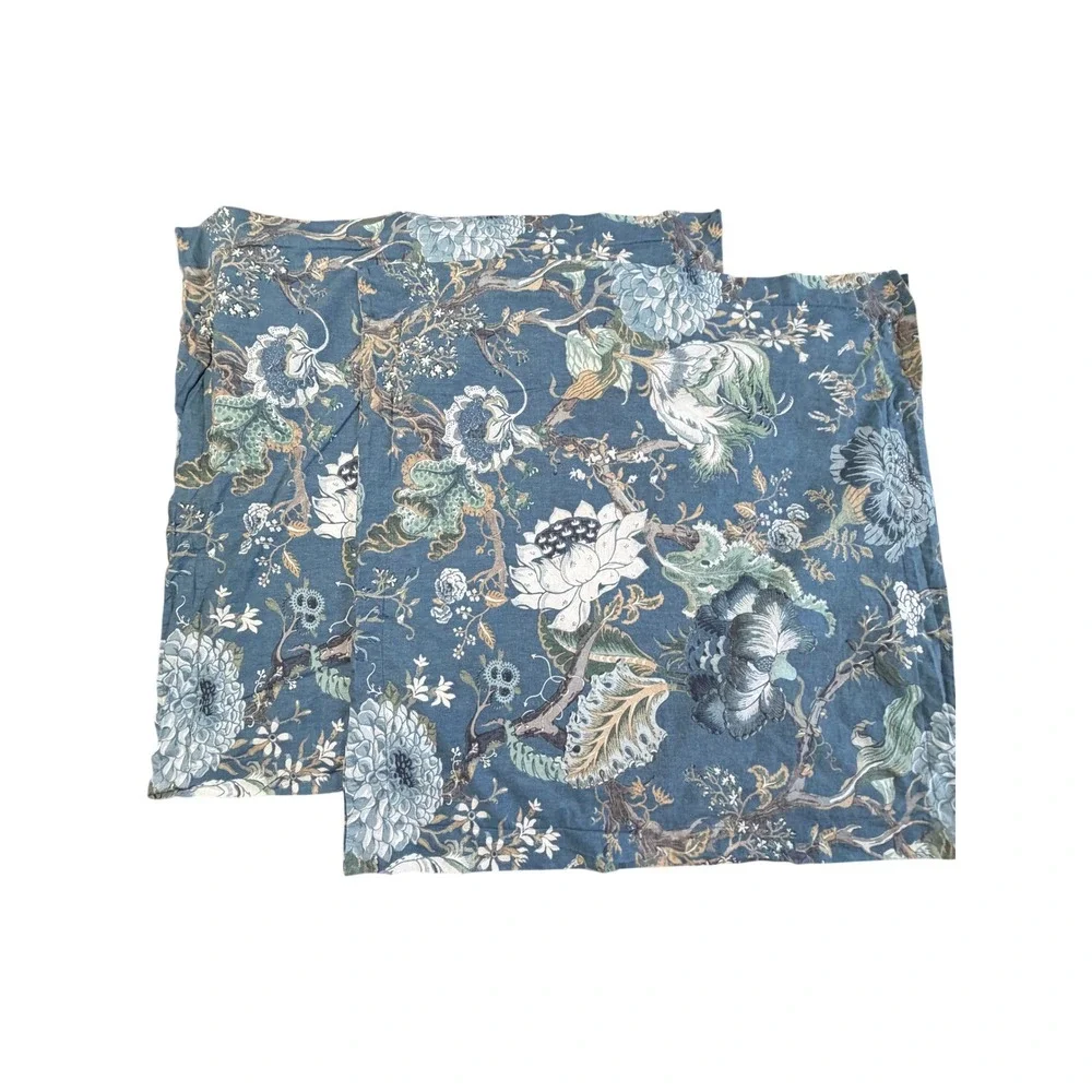 Pottery Barn Dahlia Floral Euro Sham 26x26 Set of Two Blue Multi Cotton Set of 2